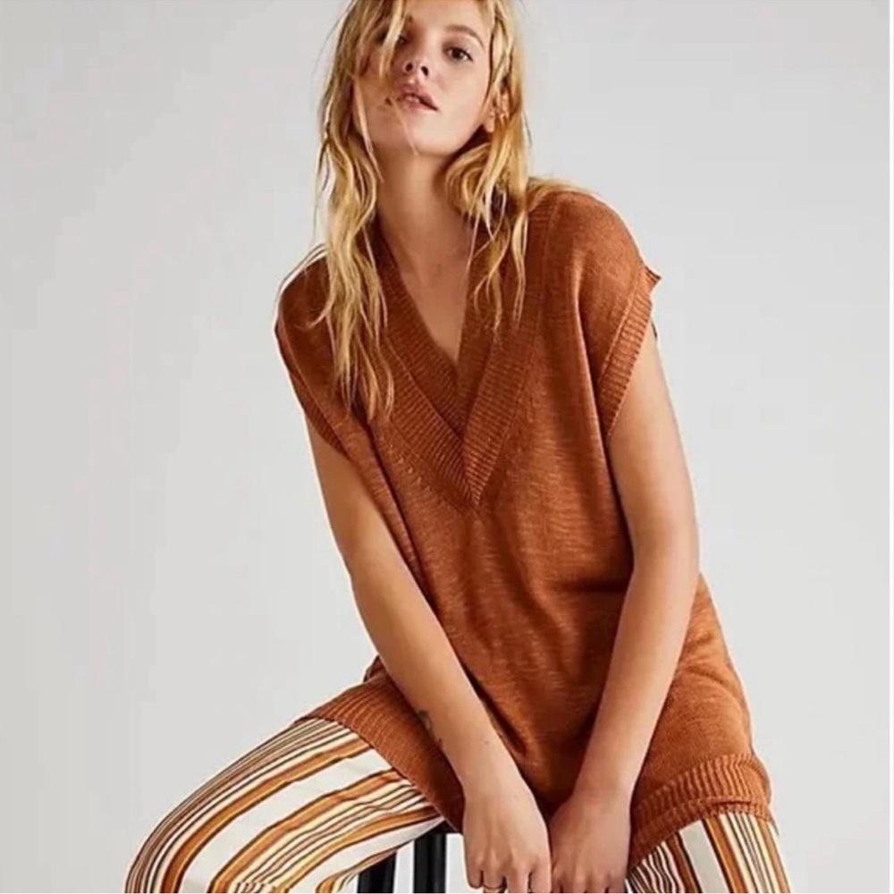 Free People Hannah Tunic Vest Terracotta Knit Sweater Vest